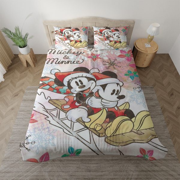 Mickey und Minnie Lustiges Mickey und Minnie Skifahren Weihnachten Kinderbettwäsche - Bettwäsche