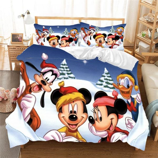 Frohe Weihnachten Disney Mickey Mouse und Minnie Mouse Goofy Donald Duck Kinderbettwäsche - Bettwäsche