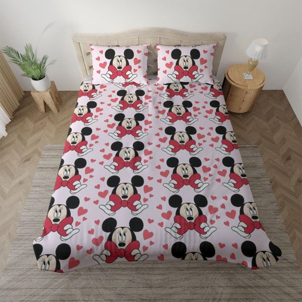 Mickey Mouse Nettes Mickey Gesicht Happy Valentines Day Kinderbettwäsche - Bettwäsche