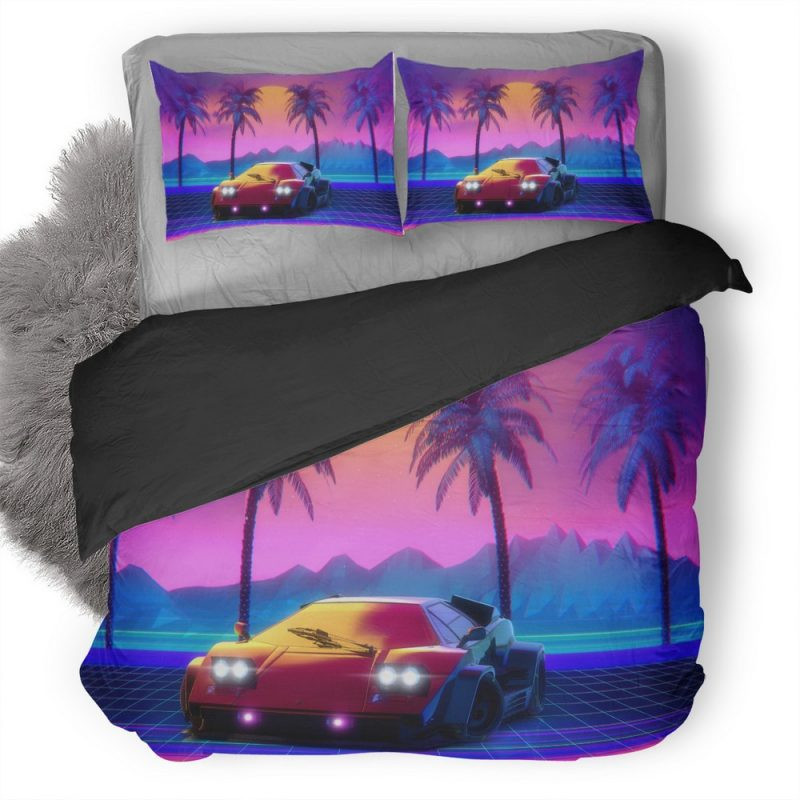 Retro Lamborghini Countach Palmen Kinderbettwäsche - Bettwäsche