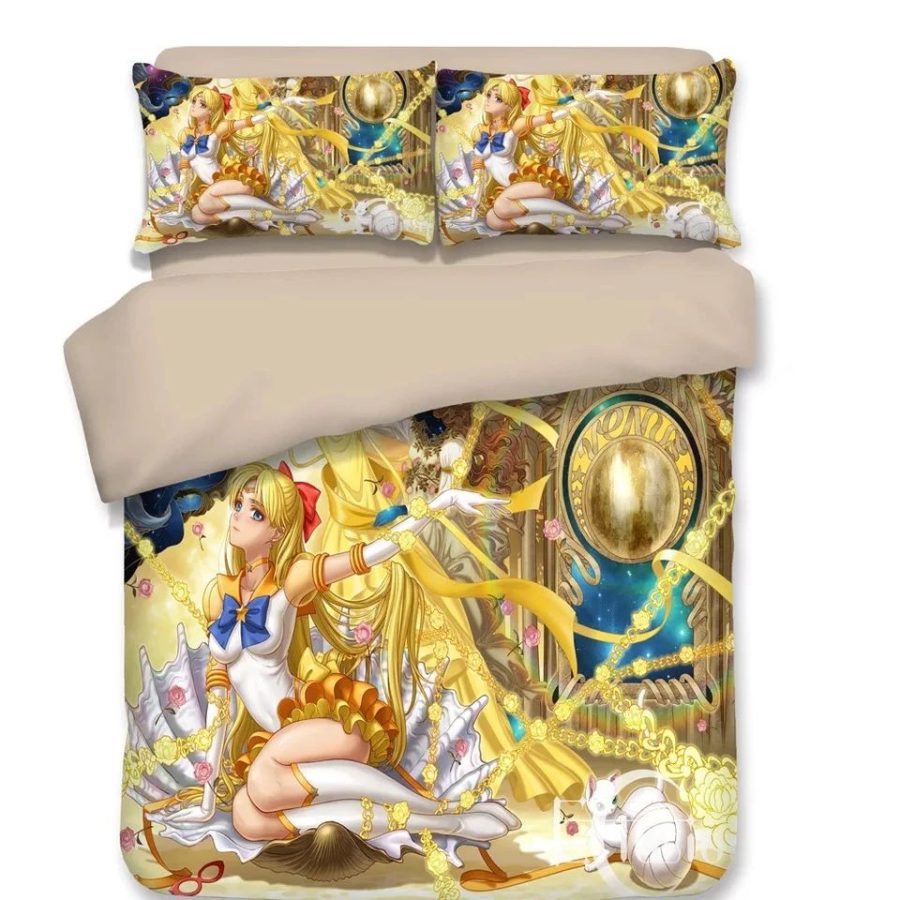 Sailor Moon Bettwäsche Für Mädchen - Rosa Anime Bettbezug 155x220cm + Kissen
