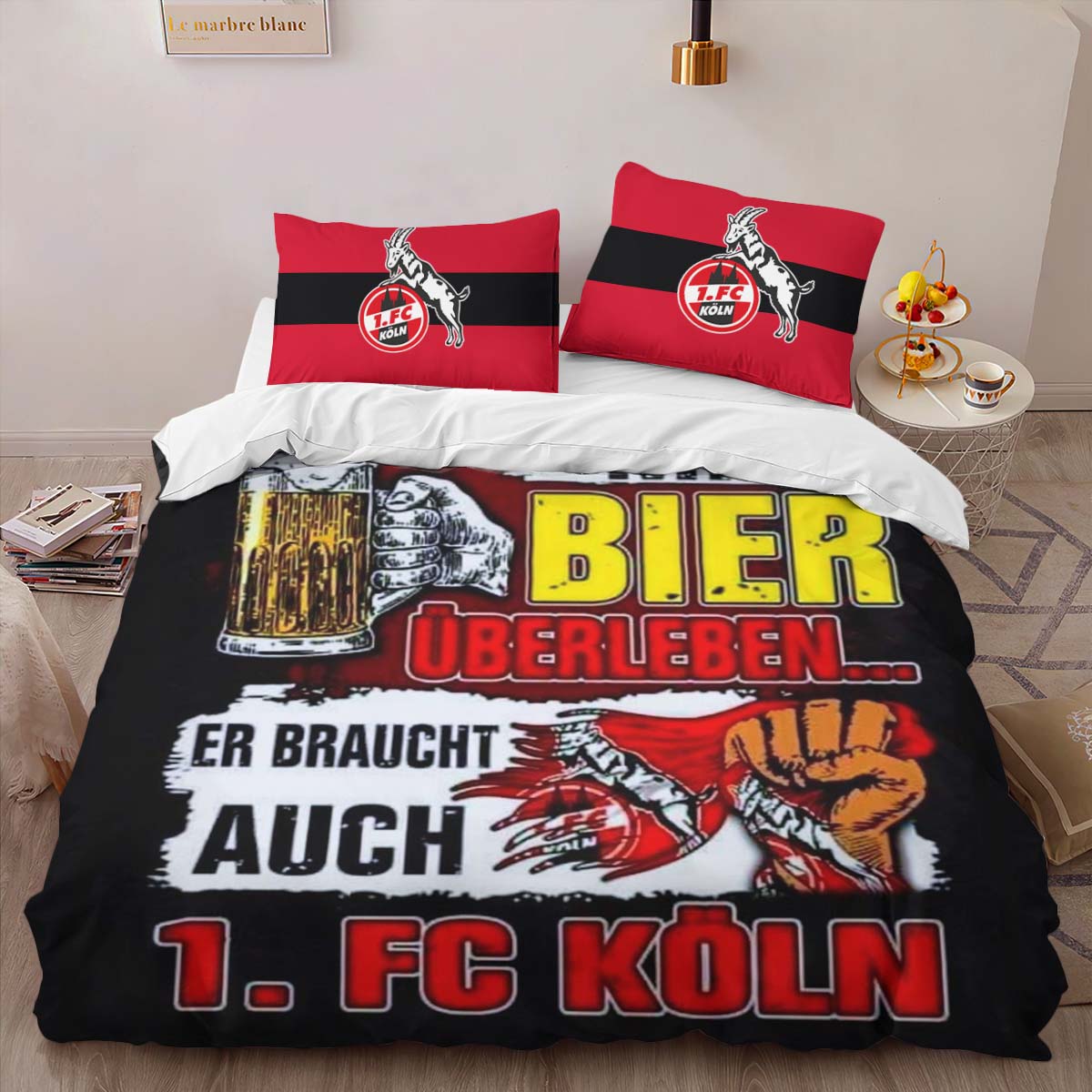 Ein mann kann nicht nur mit bier überleben er braucht auch FC Koln Kinderbettwäsche - Bettwäsche