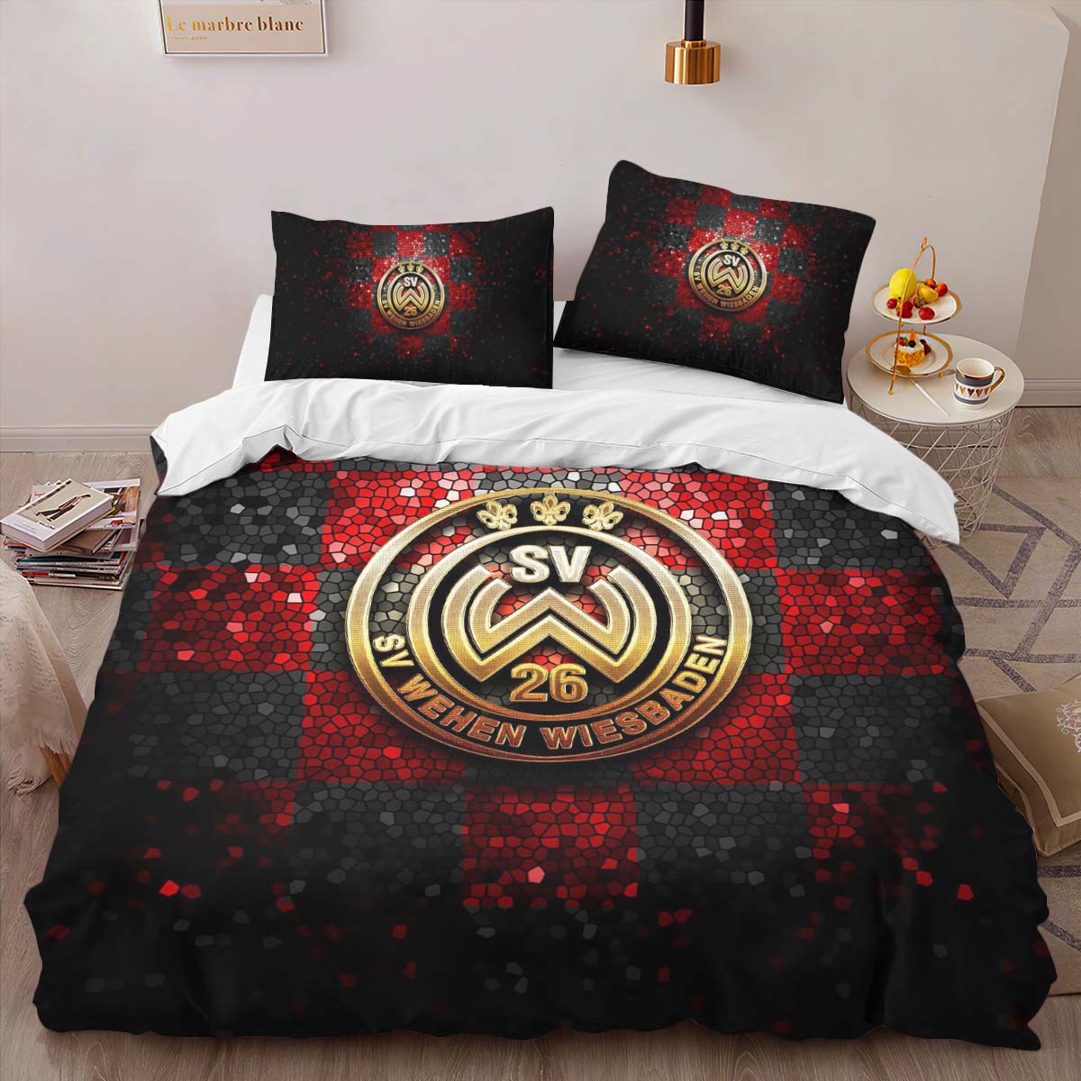 SV Wehen Wiesbaden red black diamond background Kinderbettwäsche - Bettwäsche