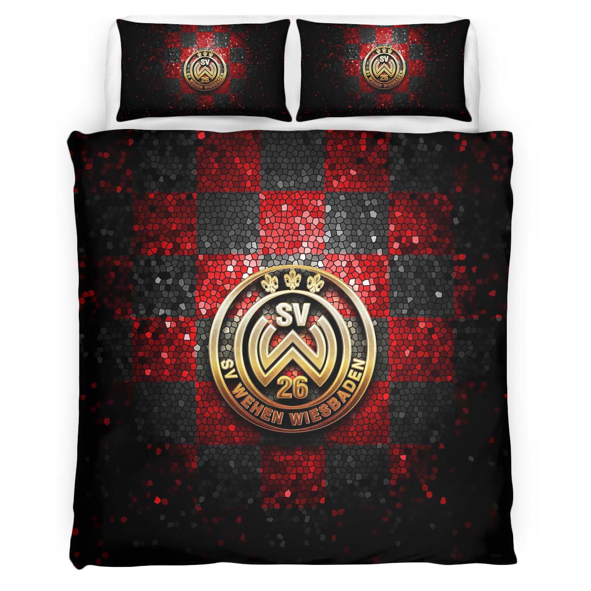 SV Wehen Wiesbaden red black diamond background Kinderbettwäsche - Bettwäsche – Bild 2