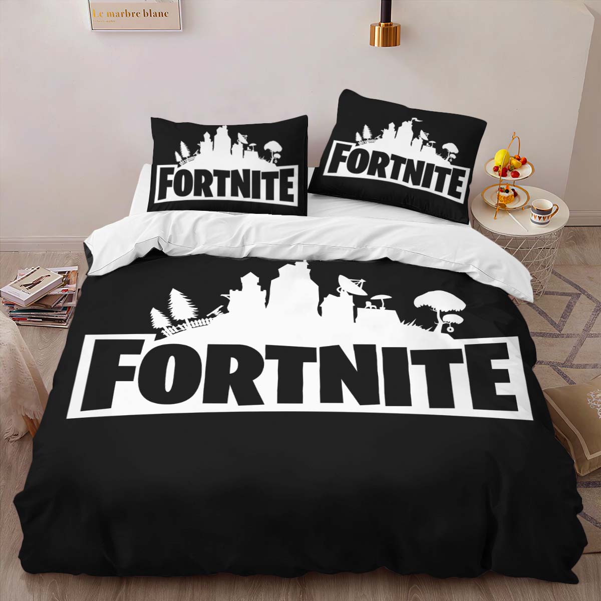 Fortnite Schwarz Weiß Logo 2 Kinderbettwäsche – Bettwäsche – Bild 2