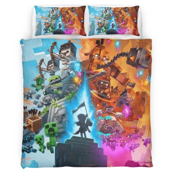 Minecraft Legends Creeper Golem Savanne vs Piglins im Nether Kinderbettwäsche – Bettwäsche