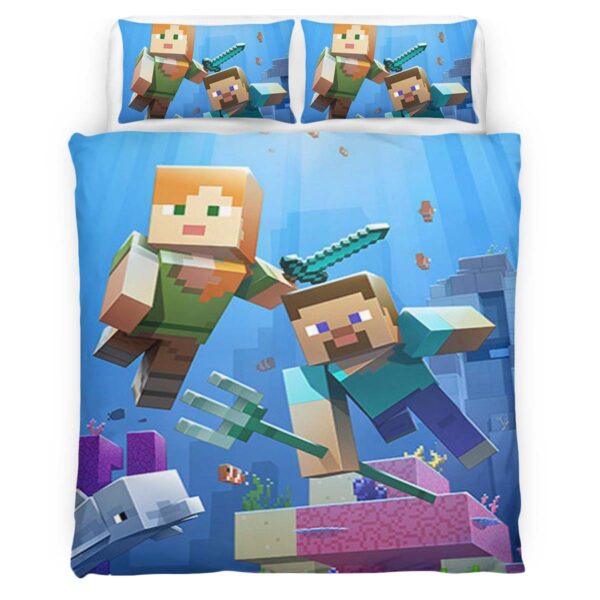 Minecraft Steve und Alex unter Ozean Biom Kampf Wächter Kinderbettwäsche – Bettwäsche