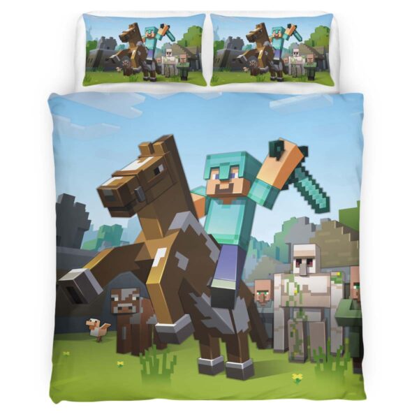 Minecraft Steve reitet Pferd mit einem Schwert Kinderbettwäsche – Bettwäsche