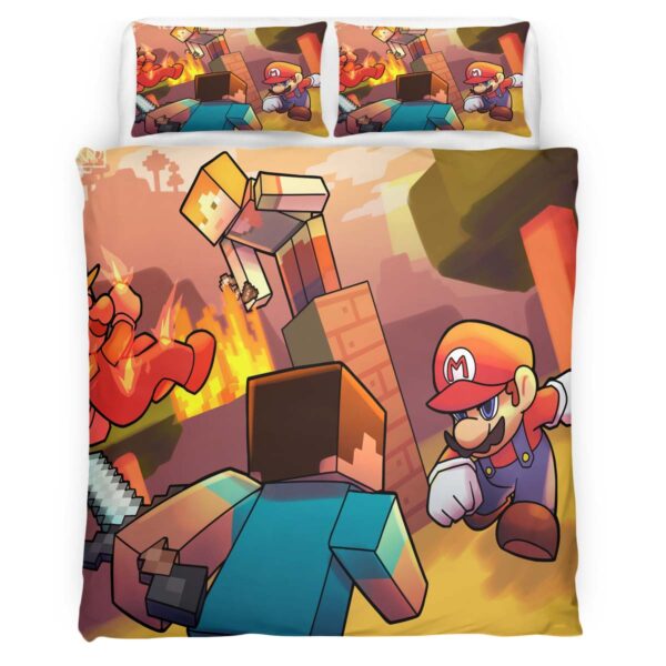 Minecraft Steve vs Mario Showdown Kinderbettwäsche – Bettwäsche