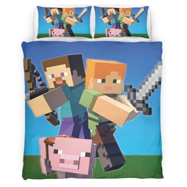 Minecraft Steve mit Schwein Gaming Zimmer Kinderbettwäsche – Bettwäsche