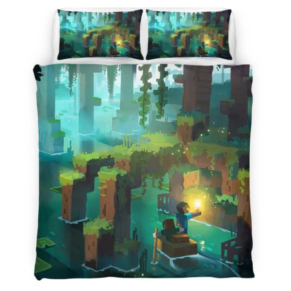 Minecraft Wald Fluss Szene Kinderbettwäsche – Bettwäsche